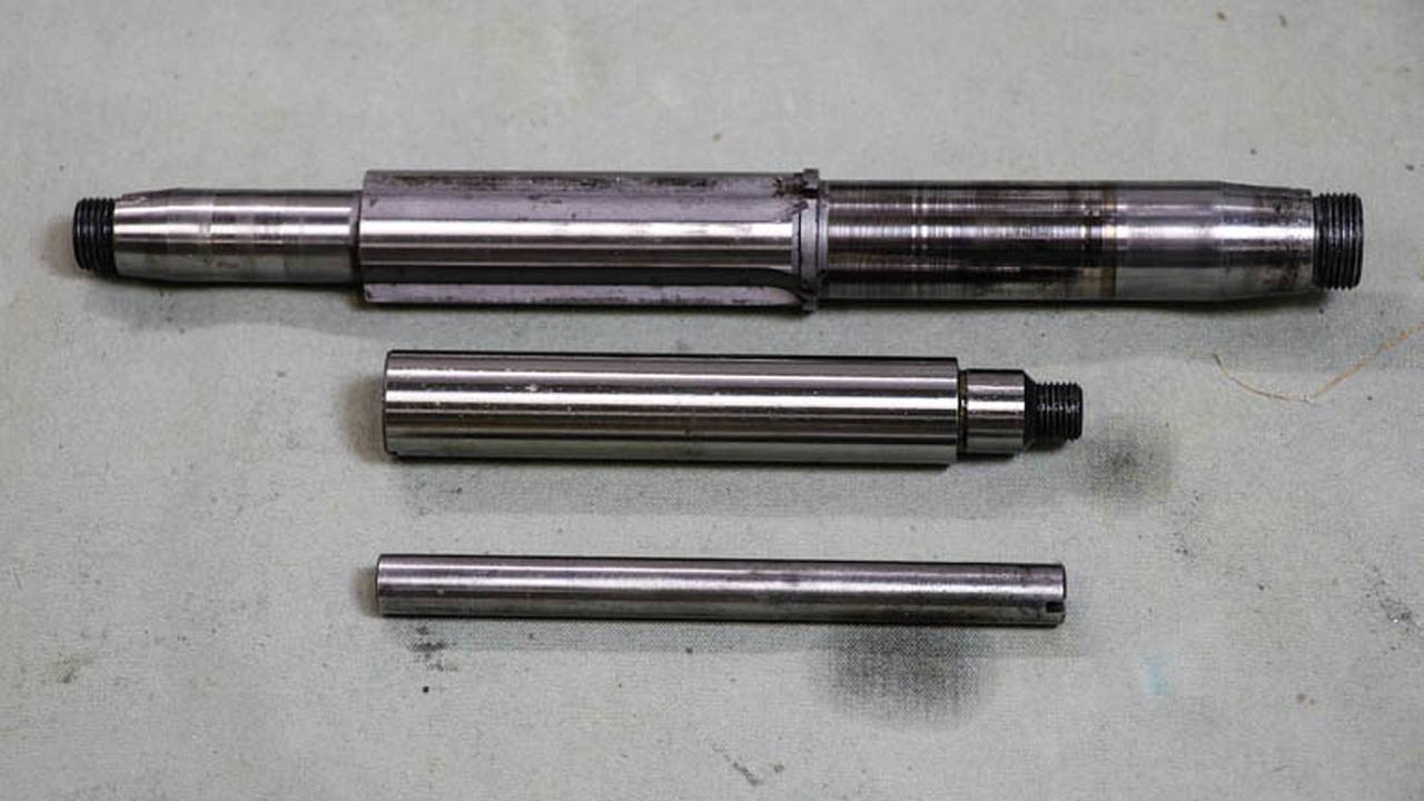 From top to bottom, a well used mainshaft, a countershaft and a slider shaft.