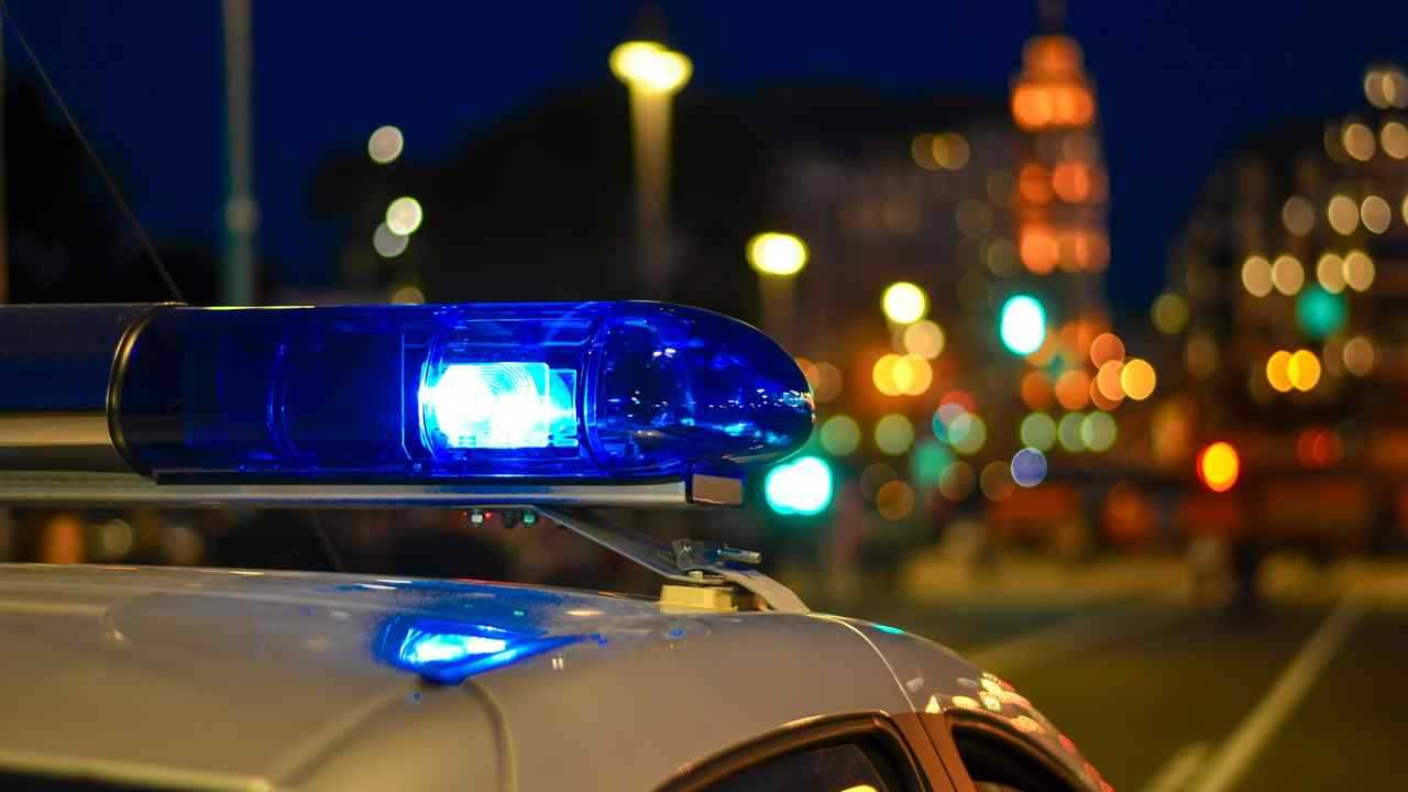 Police car roof flashers in the city