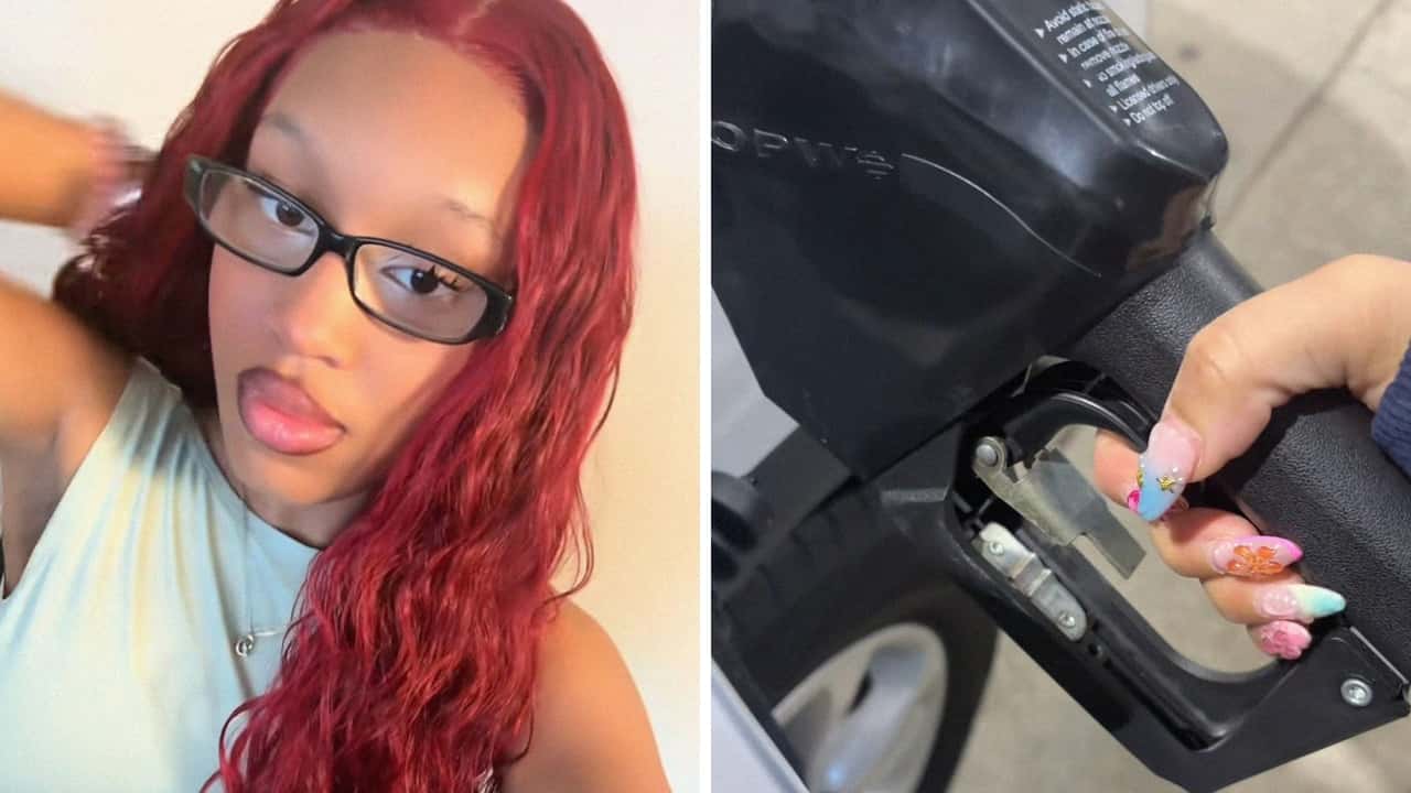 Woman goes to the gas station. Then the pump starts glitching