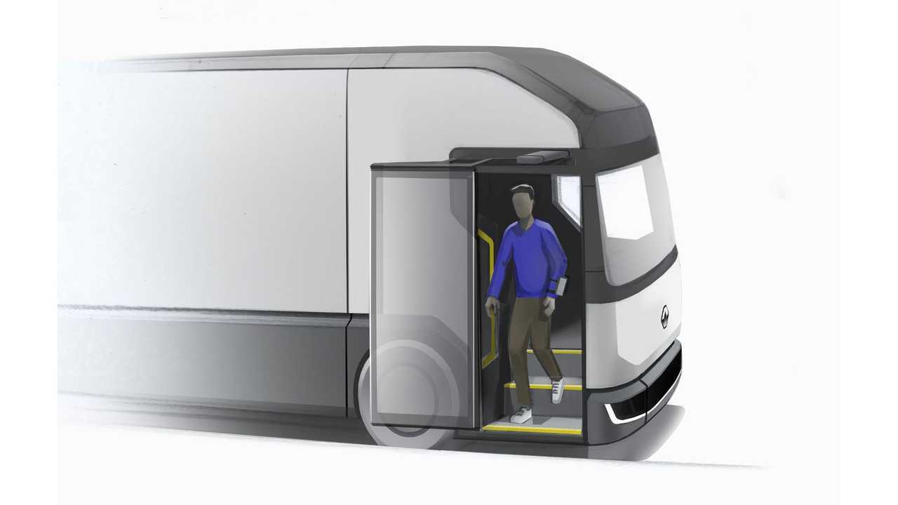Renault/Geodis Oxygen: Niedriger Ein- und Ausstieg auf der Beifahrerseite - mit einer Tür wie bei einem Stadtbus