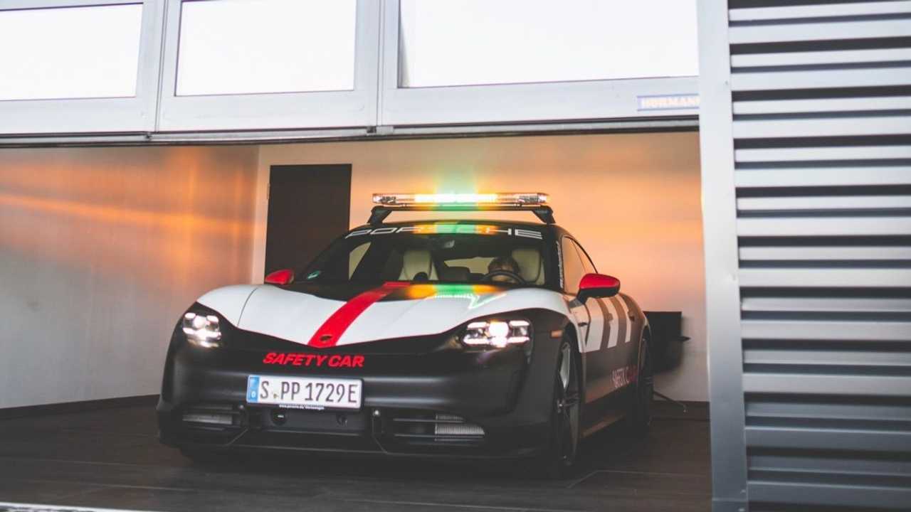 The Porsche Taycan Turbo as safety car at the Porsche Carrera Cup Deutschland