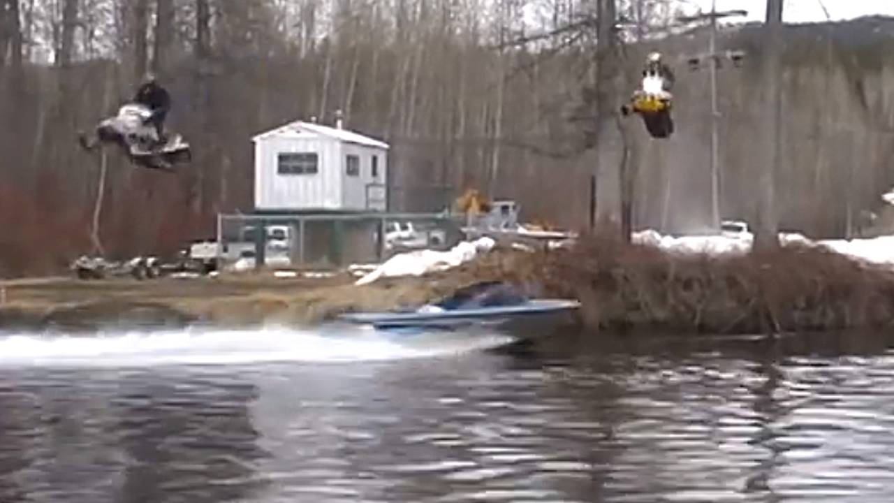 Boat-Jumping Snowmobiles - Video
