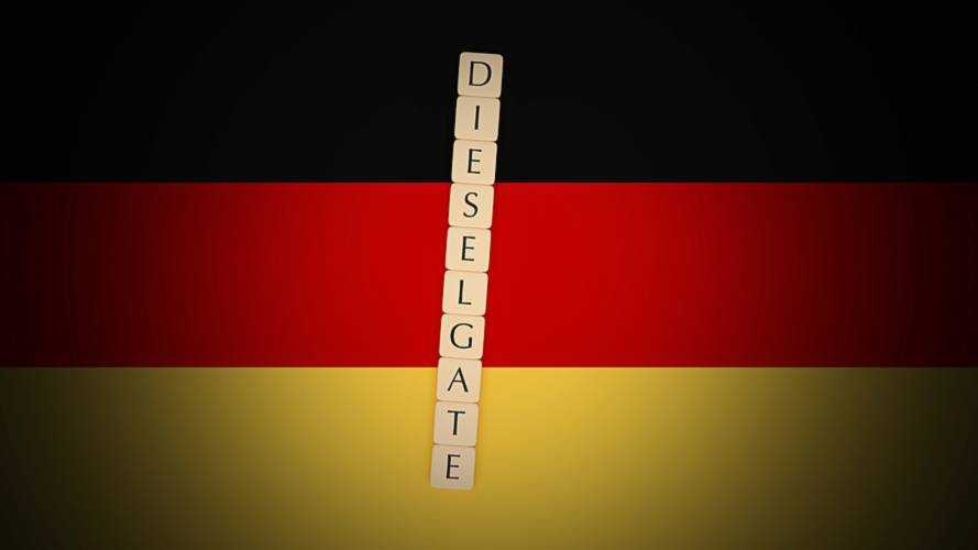 Dieselgate spelled in letter tiles on German flag