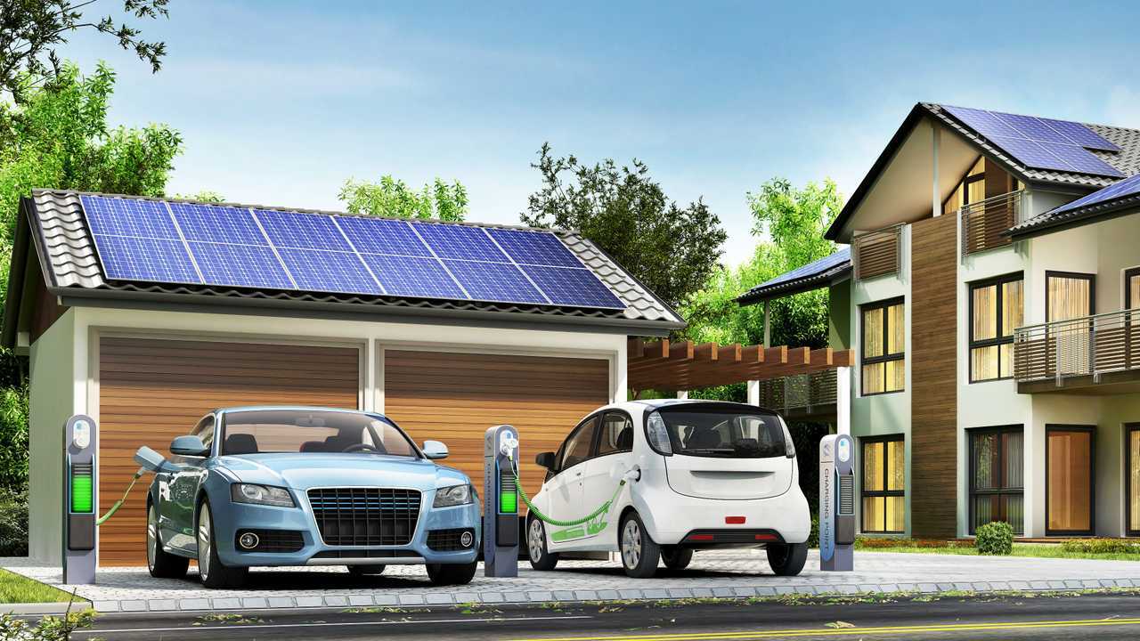 Modern house with electric car charging illustration rendering