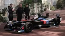 Prince Albert II drives the Venturi Formula E near the palace