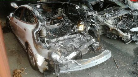 Tesla Model S Goes Up In Flames, But The Battery Pack Didn't Ignite