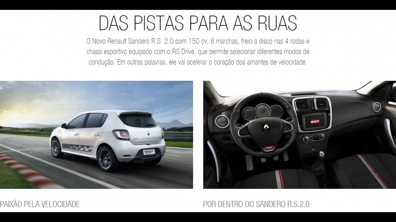 Renault lança sites e começa a divulgar Sandero RS e Oroch no Brasil
