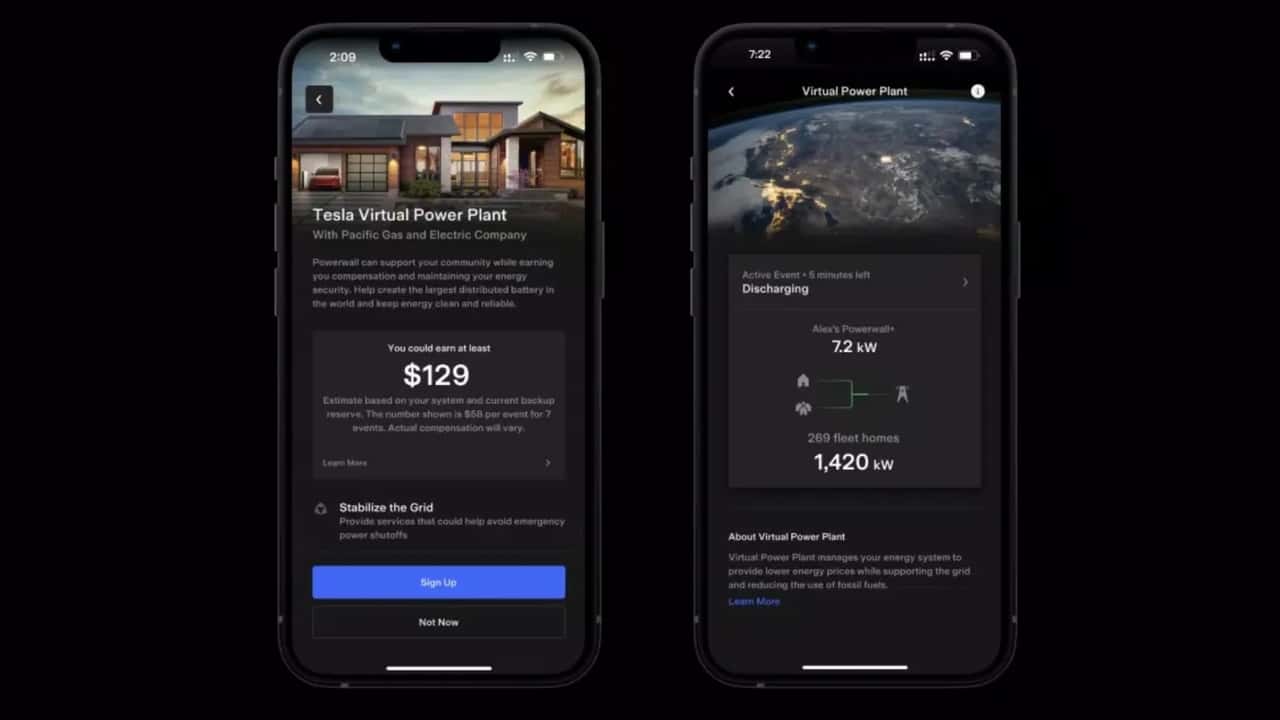L'app di Tesla che dà accesso al programma per agganciare i Powerwall alla centrale elettrica diffusa