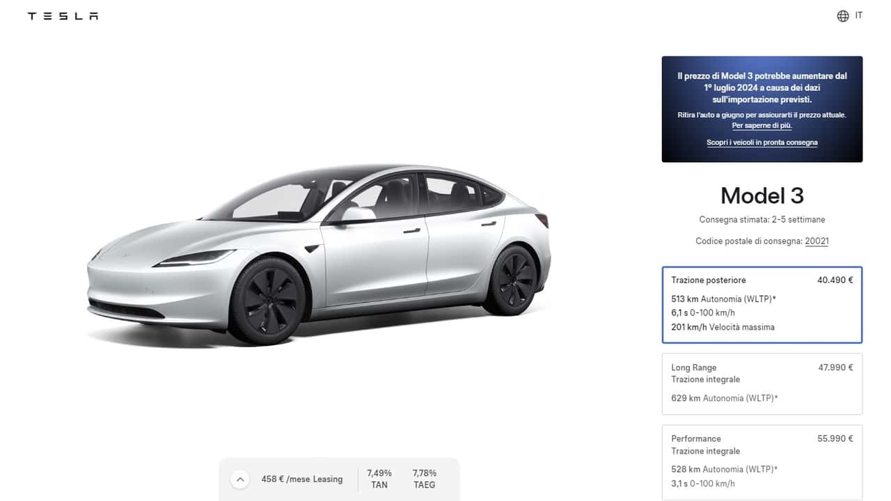 Configuratore Tesla Model 3
