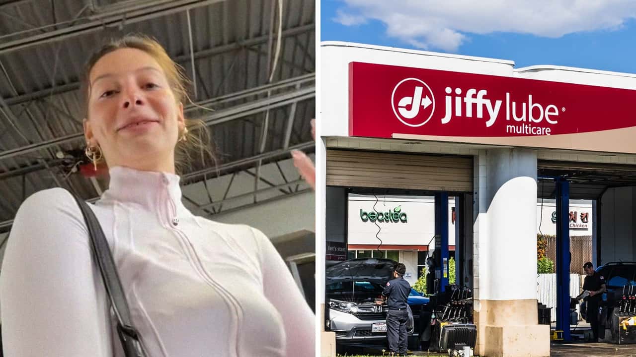 Woman gets oil change at Jiffy Lube