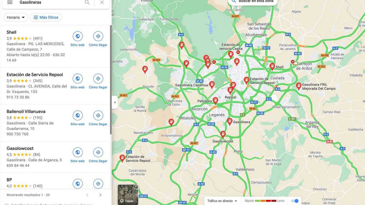 Gasolineras en Google Maps