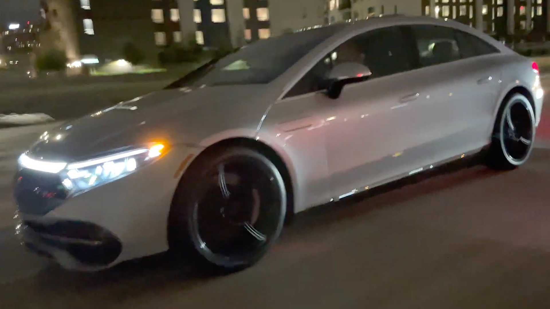 2022 Mercedes EQS Caught In Night Traffic Looking Futuristic