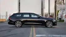 Profil latéral extérieur de la Volvo V90 T6 R-Design AWD 2021