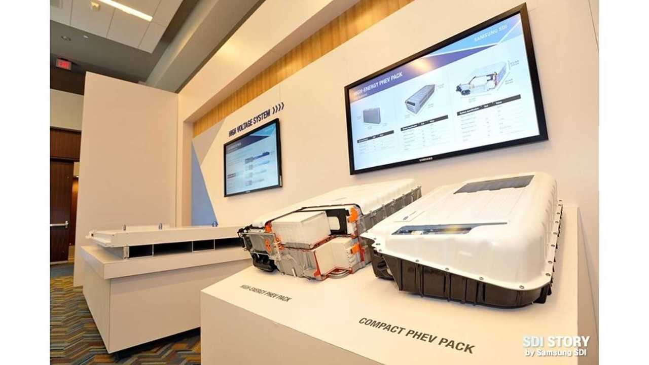 Samsung SDI lithium-ion batteries at the 2016 North American International Auto Show in Detroit