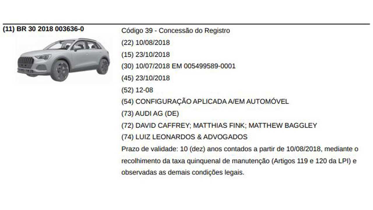 Audi Q3 2019 - Registro no INPI