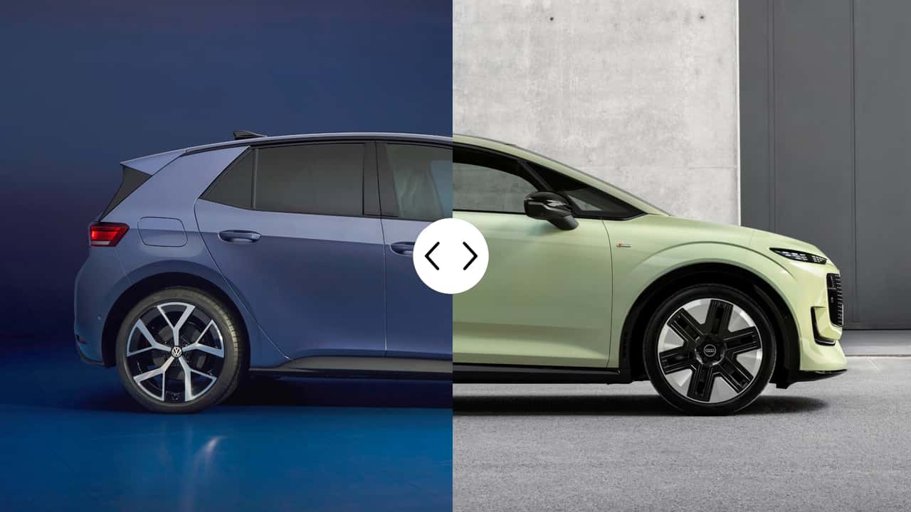 Vergleichsbild Audi A2 e-tron und VW ID.3 Neo