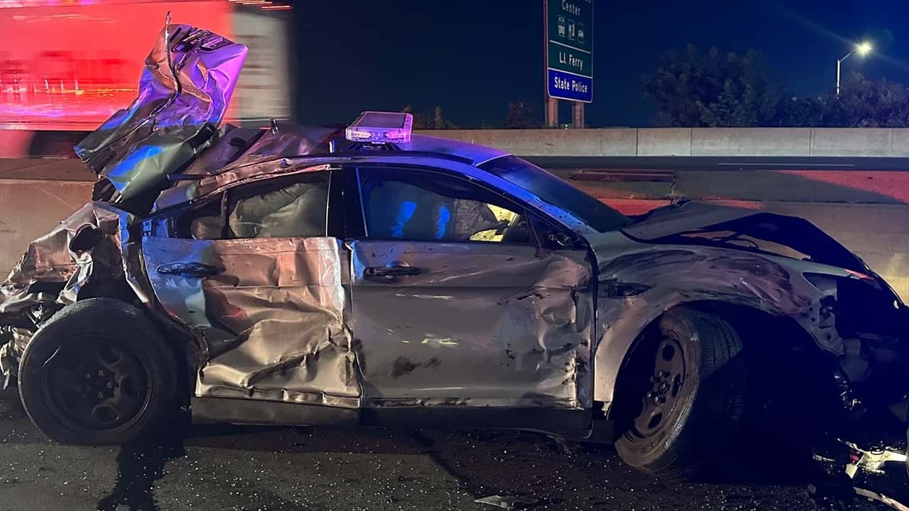 Police Car Destroyed Due To Human Waste Leaked From Truck On Highway