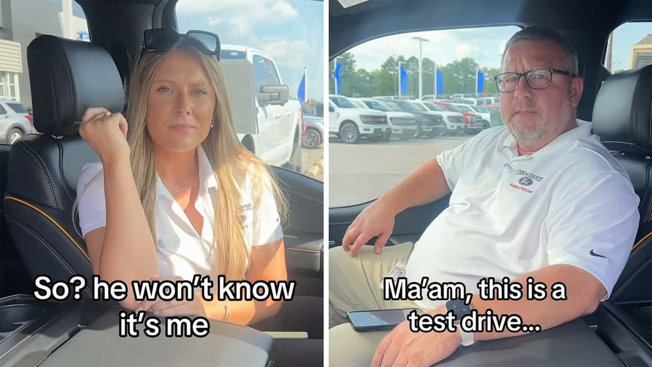 Woman tests drive car at dealership. Then she says she wants to drive past her ex’s house