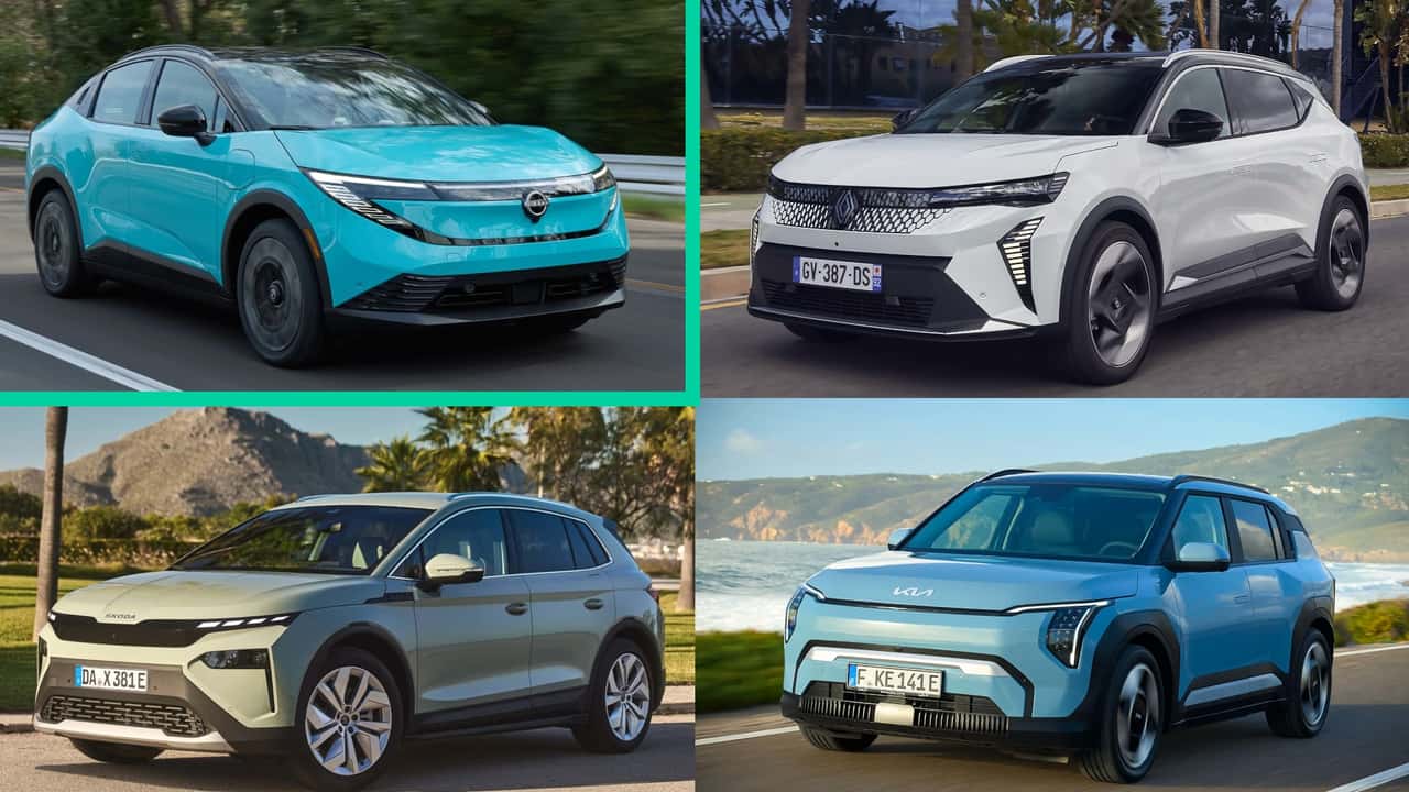 Nissan Leaf mit 3 Konkurrenten (Collage)