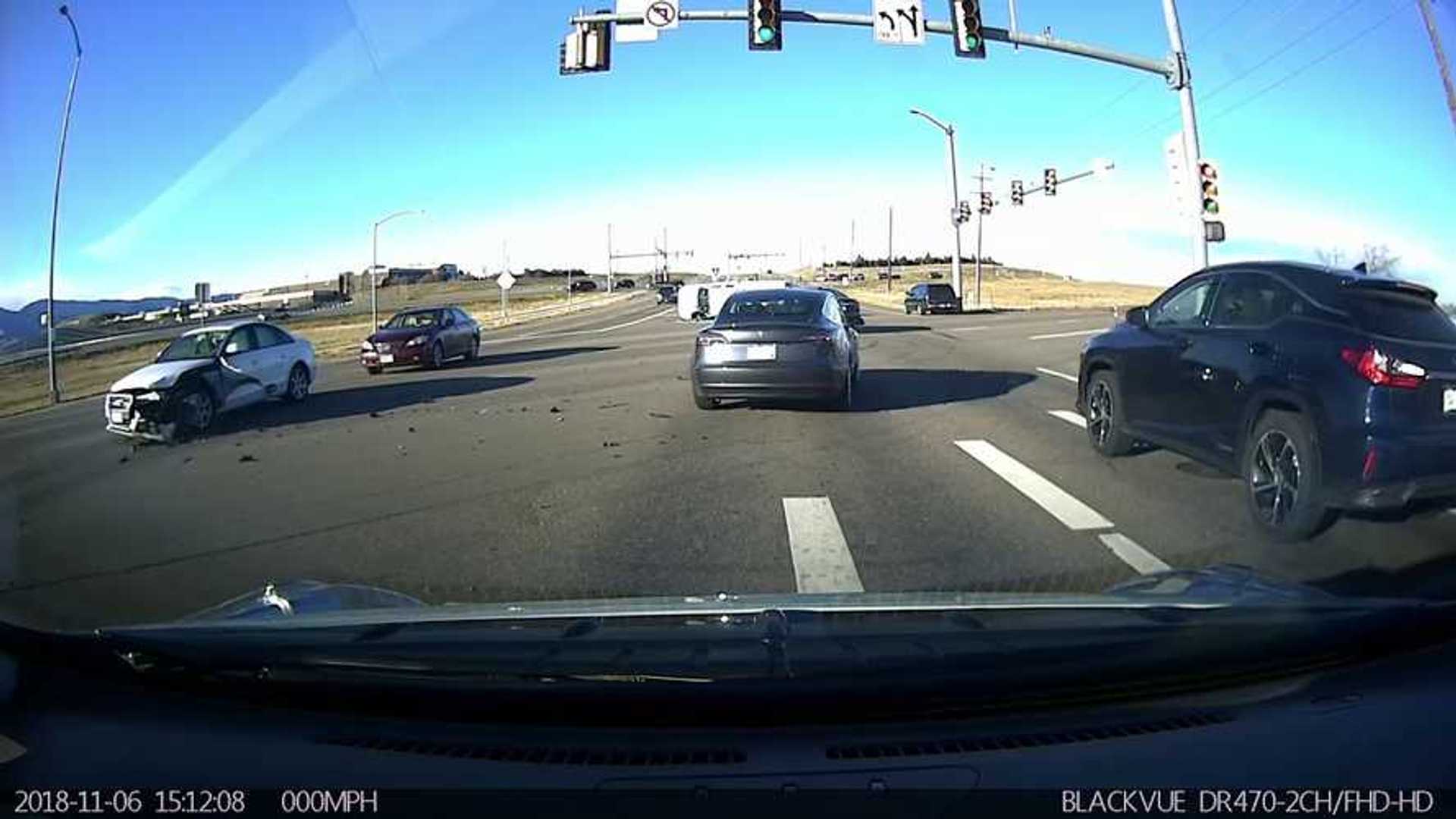 Watch This Tesla Model 3 Stop Itself To Avoid Horrific Crash Video