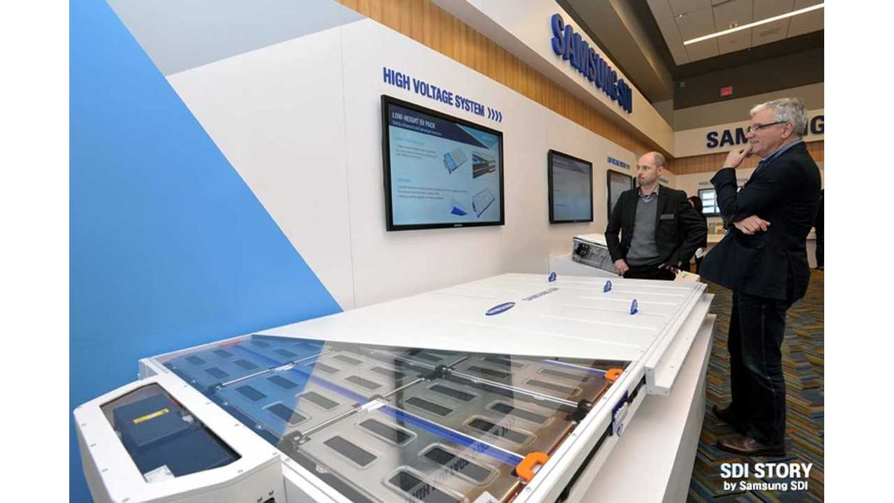 Samsung SDI lithium-ion batteries at the 2016 North American International Auto Show in Detroit