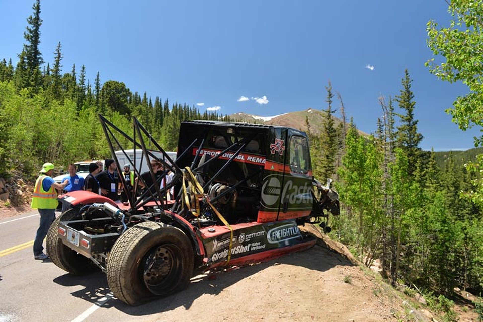 Mike Ryan's Pikes Peak Freightliner Crashes in Practice
