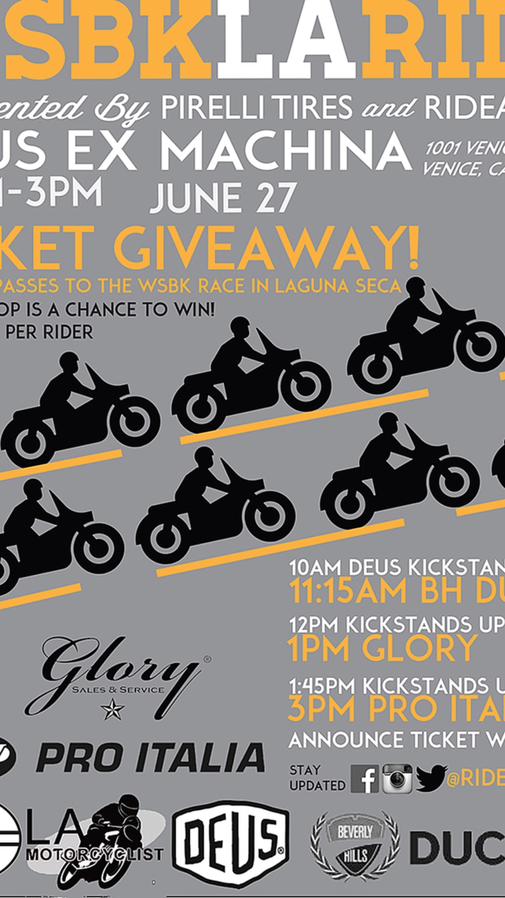 RideApart World SBK Laguna Seca Ticket Giveaway Ride TOMORROW!