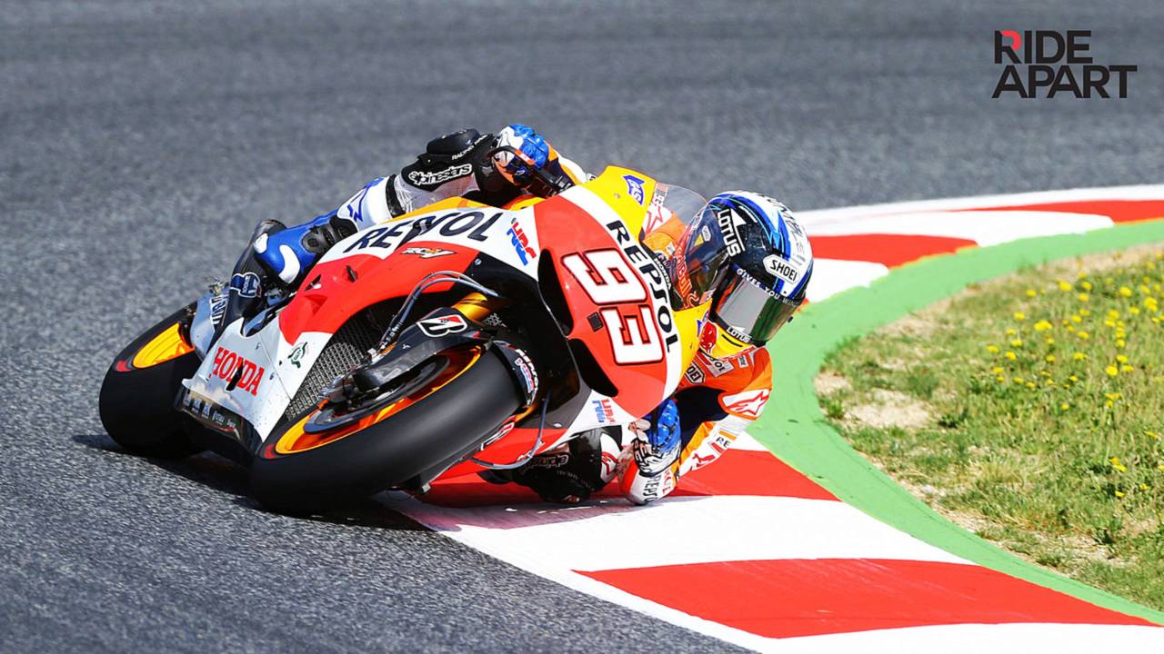 Marquez during the race at Catalunya, Spain. He placed 3rd.