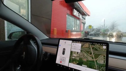 video tesla summon food drive through
