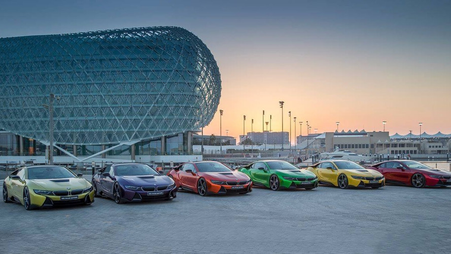 Colorful BMW i8s at Yas Marina Circuit