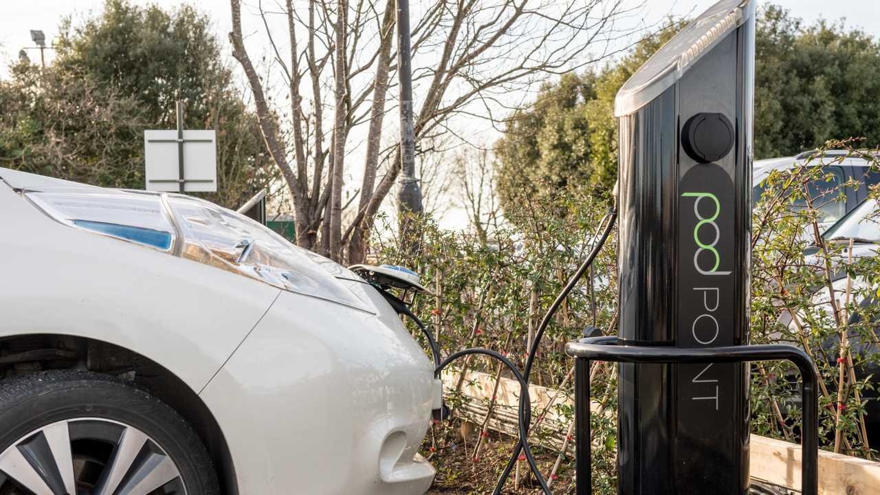 Nissan Leaf being recharged at Pod Point in Chester UK