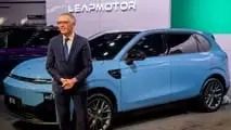 Stellantis Group CEO Carlos Tavares poses in front of the Leapmotor B10