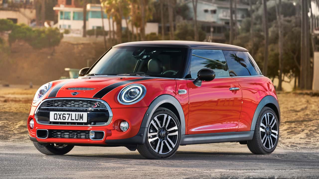 A red 2021 Mini Cooper.