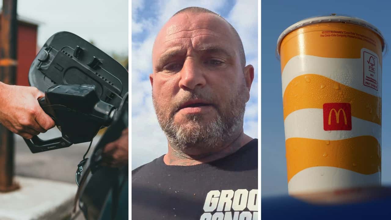 Man gets gasoline. Then he pours it into a McDonald’s cup to inspect it