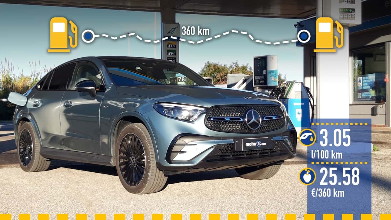 Mercedes GLC Coupé ibrida plug-in diesel (2025), la prova consumi