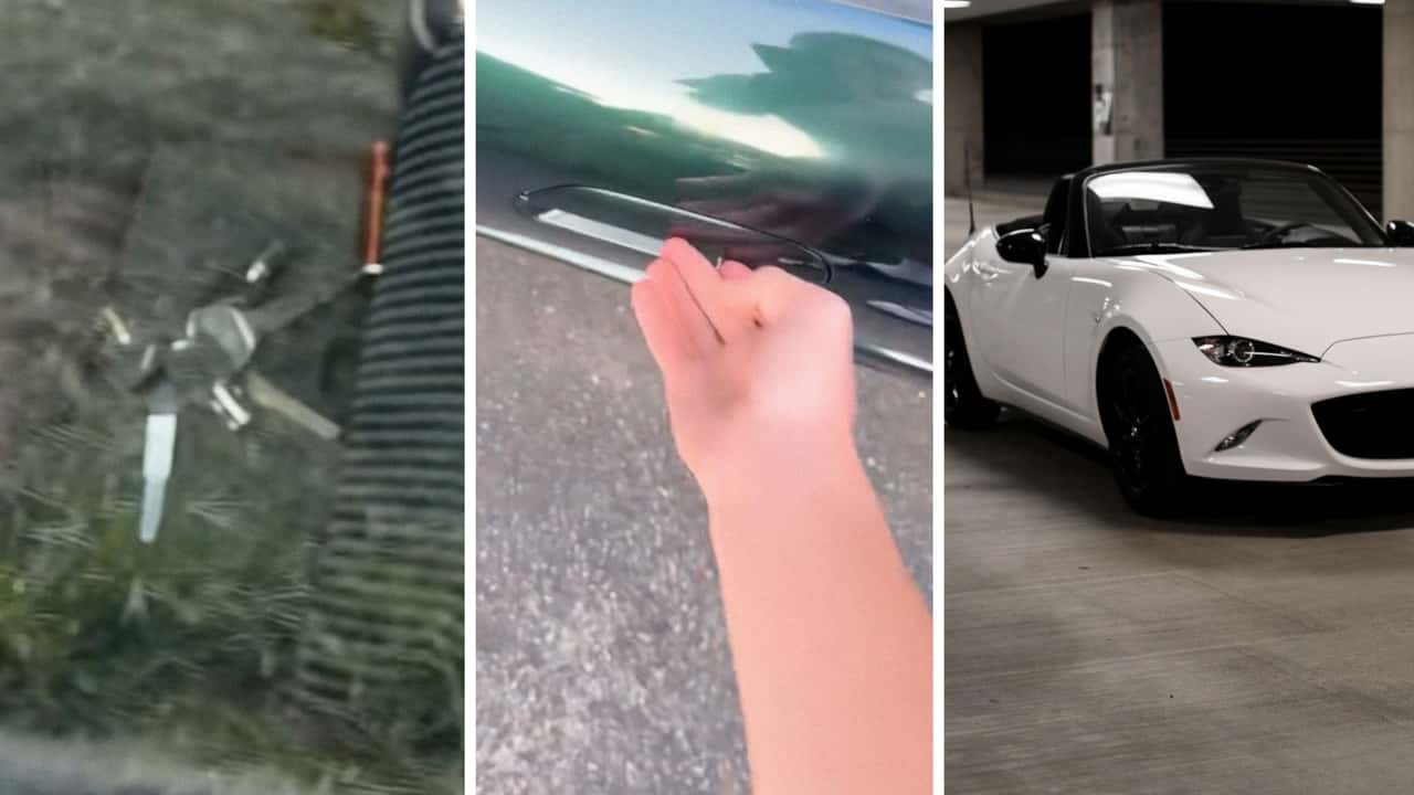 Man locks his keys in his convertible. So he takes drastic measures to get in