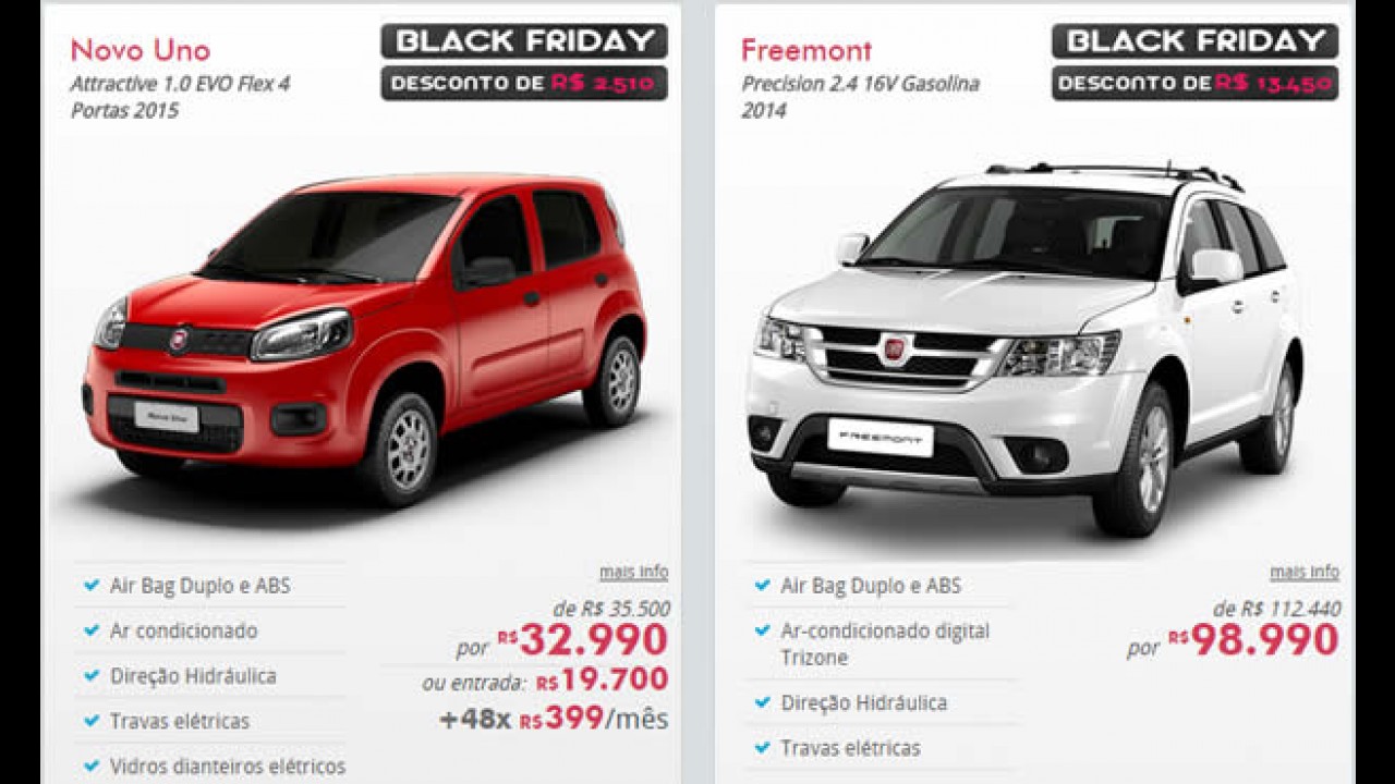 Black Friday: Freemont tem R$ 13 mil de desconto e Uno 1.0 Evo R$ 2.510