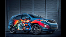 Kia Sorento im schrillen Comic-Outfit