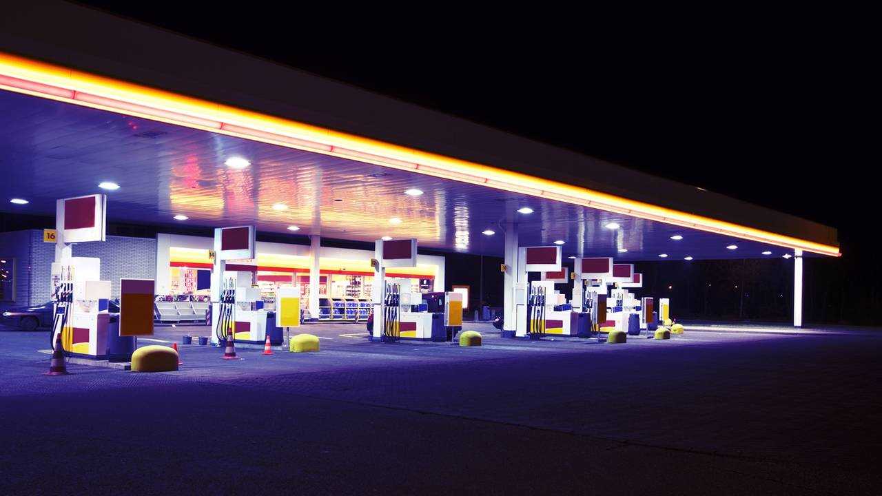 Petrol station at night