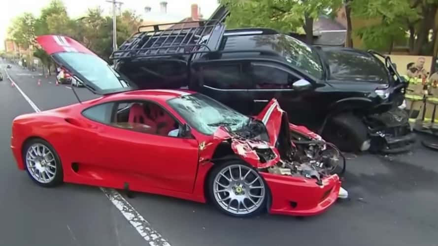 Watch Ferrari 360 Challenge Stradale crash into pickup