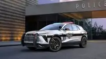 2024 Chevrolet Blazer EV Police Pursuit Vehicle exterior front three-quarter view outside police station