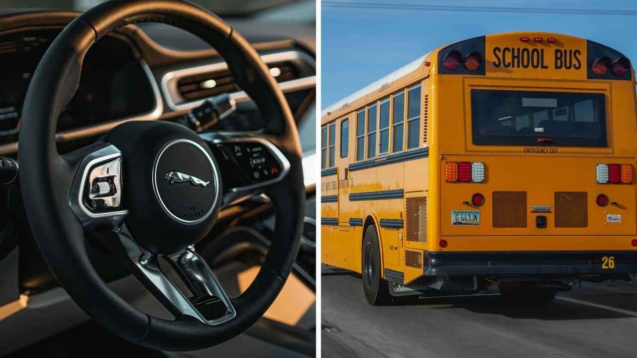 Florida Jaguar driver slams into the back of a school bus. Then he walks away from the crash