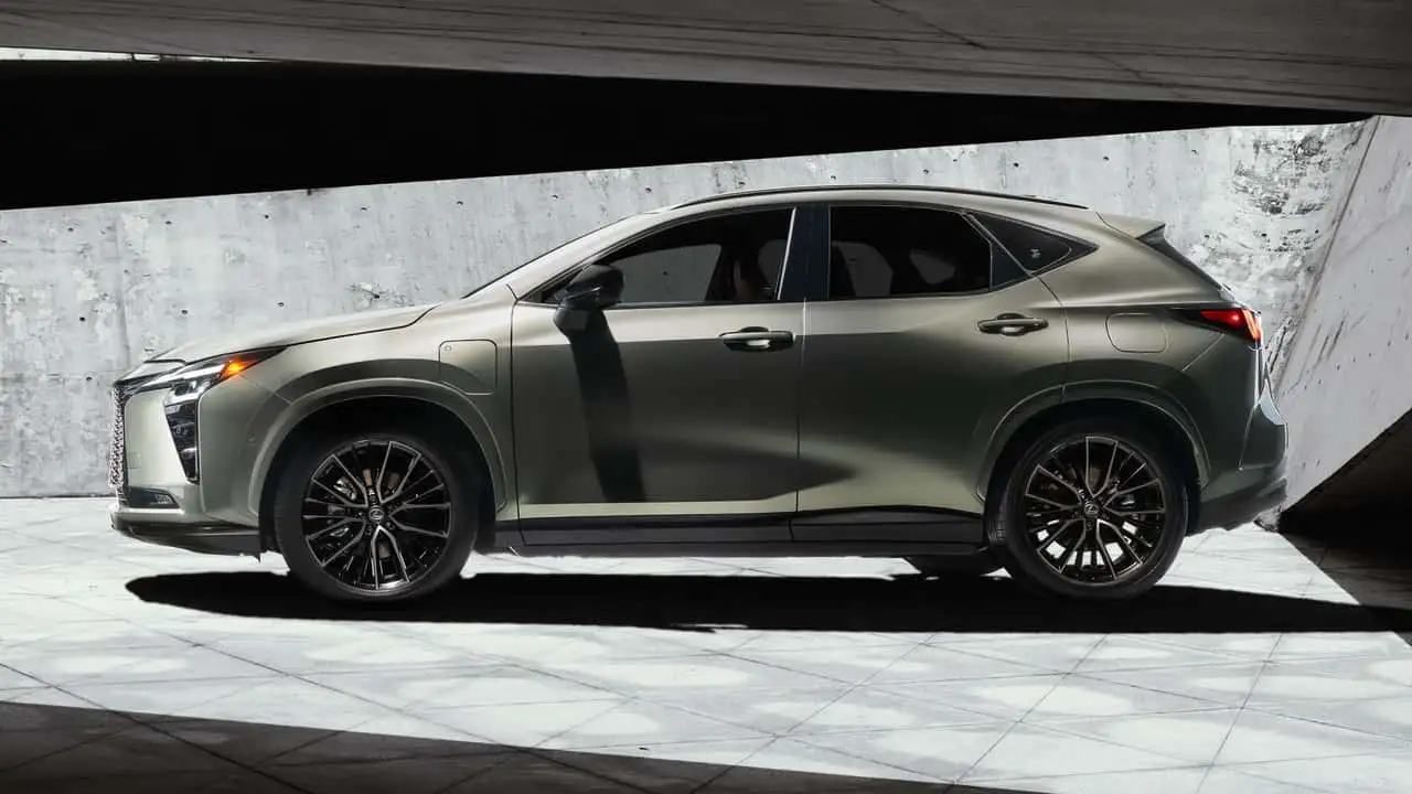 2027 Lexus NX front three-quarter view with new frameless spindle grille