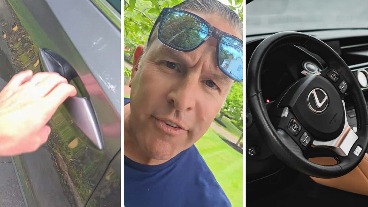 Woman gets in her Lexus. Then she realizes her door is completely full of water