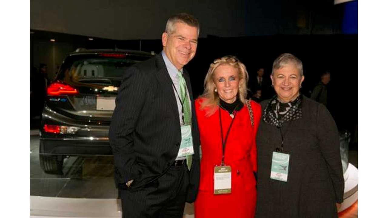 Mary Nichols celebrates the Bolt EV's Car of the Year Award in Detroit