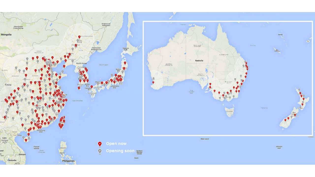 Tesla Supercharging network in Asia-Pacific – January 29, 2019