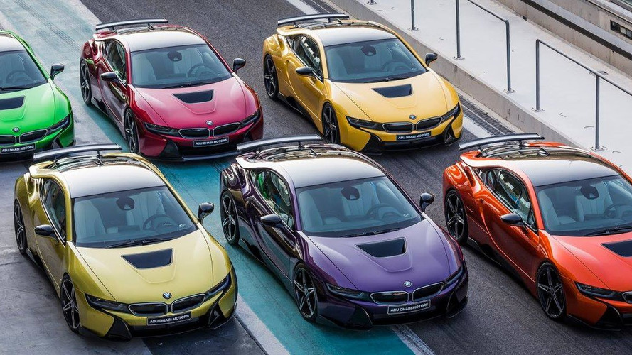 Colorful BMW i8s at Yas Marina Circuit