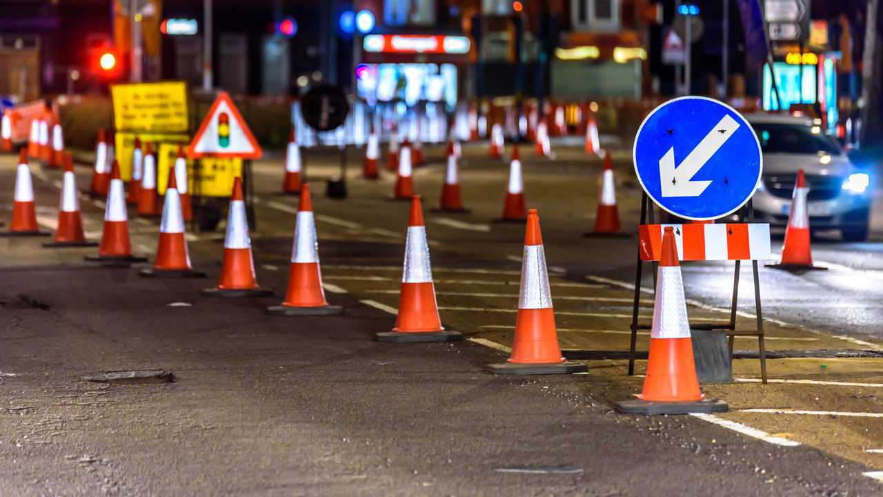 UK road services roadworks cones and signs