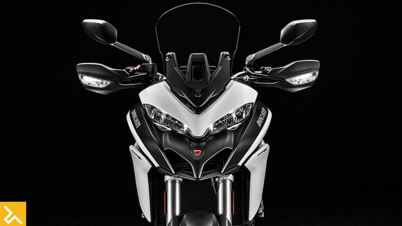 <strong>From the front, the Ducati Multistrada 950 features bright headlights and the distinct Ducati appearance.</strong>