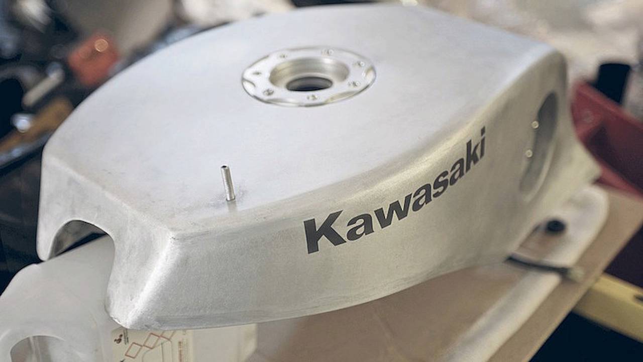 <em>The hand-made one-off alloy tank.</em>